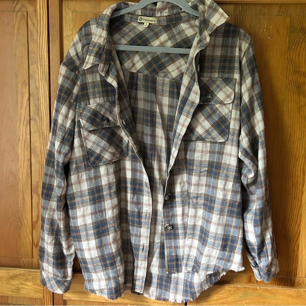 Democracy Blue and Brown Casual Button Down Shirt
